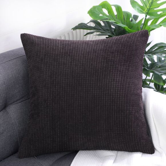 Corduroy Corn Striped Throw Pillow Cover Cushion Cover 18" x 18" Dark Brown - Picture 2 of 6